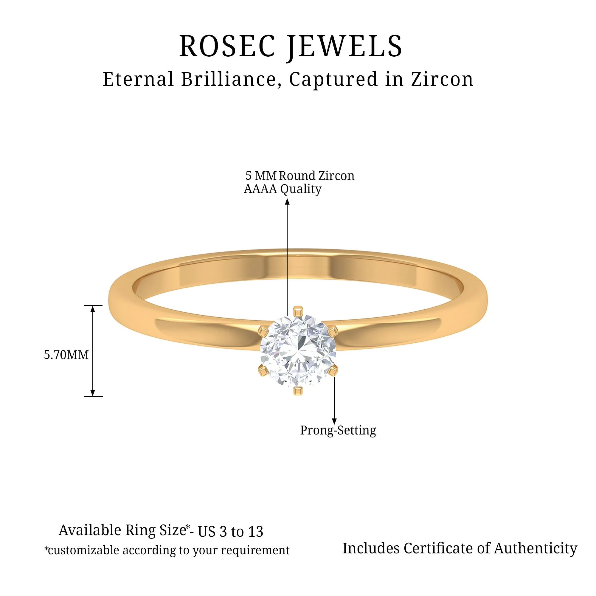 5 MM Round Zircon Solitaire Promise Ring