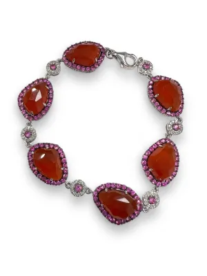 6 carnelians surrounded by hot pink sapphired and diamond bracelet