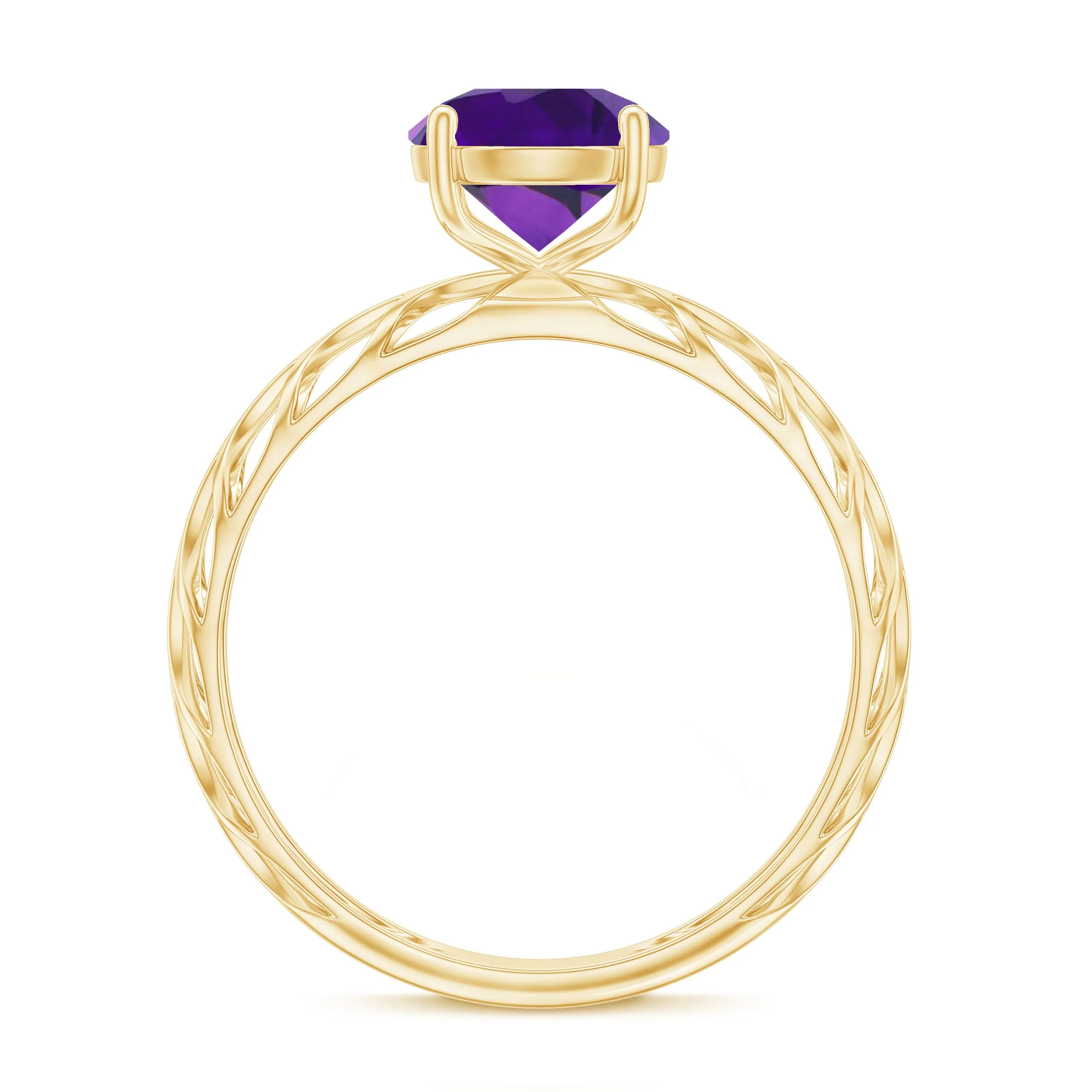 7 MM Round Amethyst Solitaire Engagement Ring with Gold Filigree Details