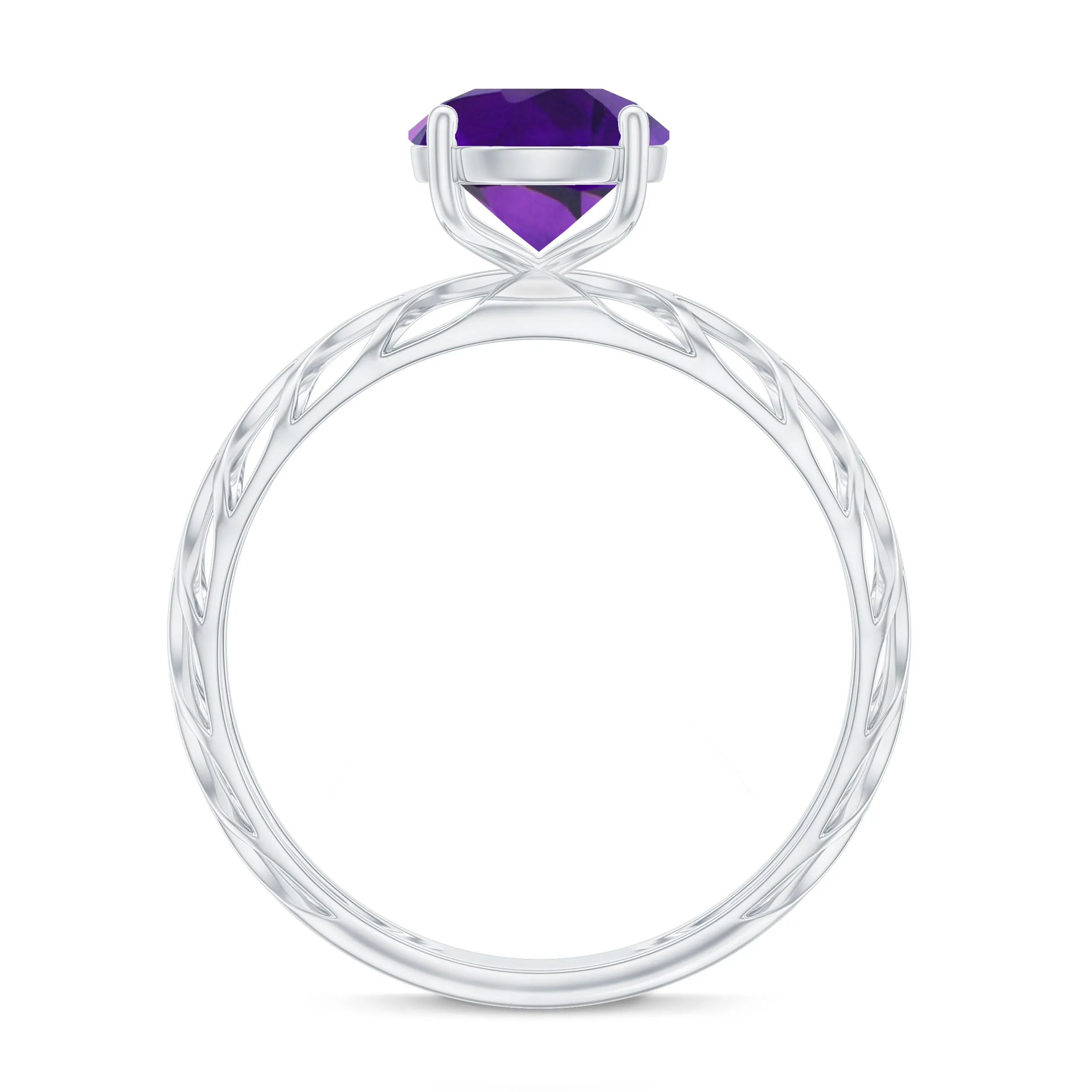 7 MM Round Amethyst Solitaire Engagement Ring with Gold Filigree Details