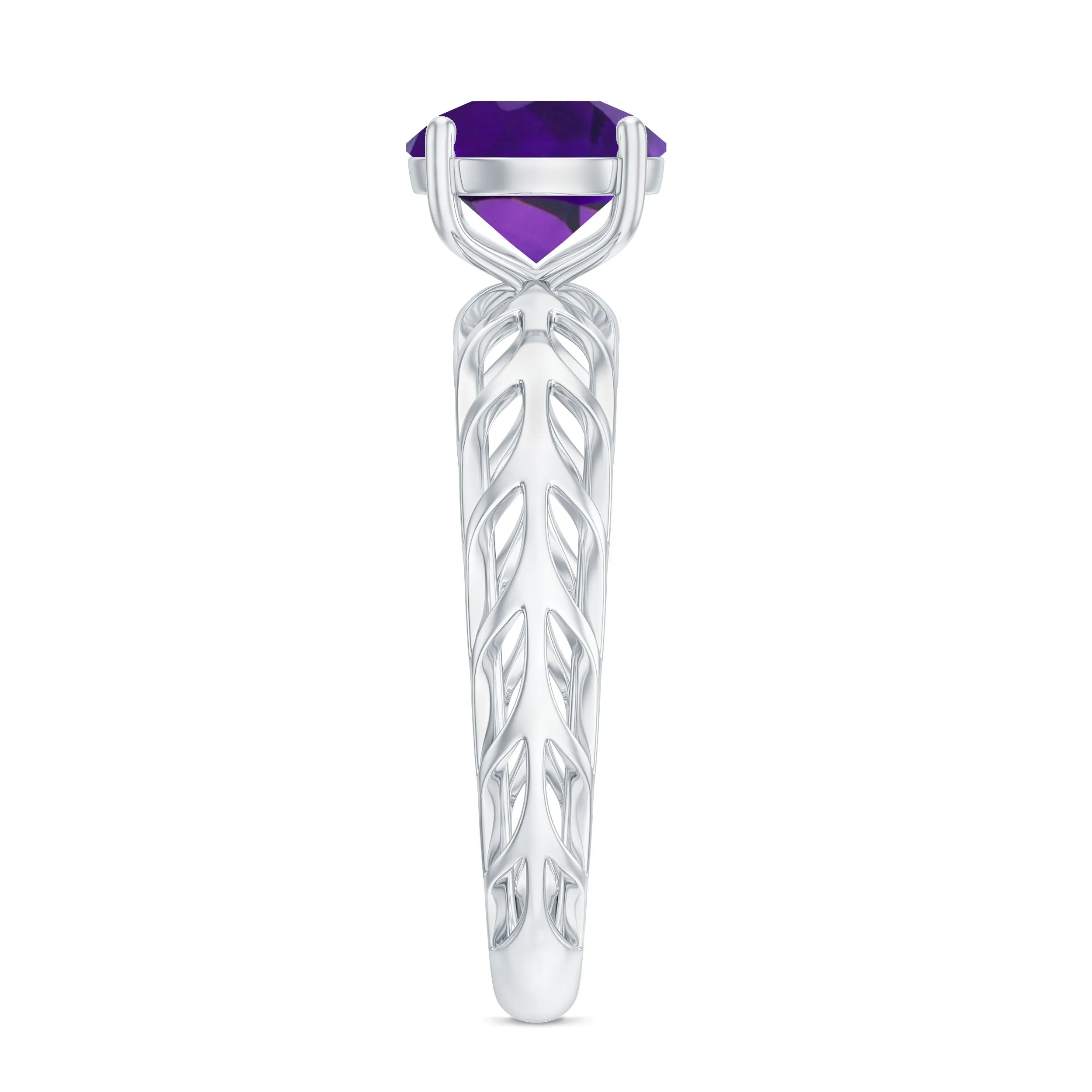 7 MM Round Amethyst Solitaire Engagement Ring with Gold Filigree Details
