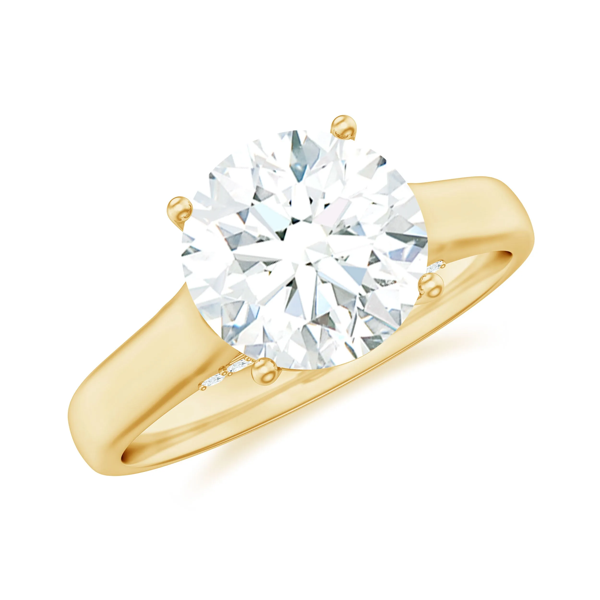 8 MM Round Cut Solitaire and Hidden Moissanite Ring with Accented Bridge