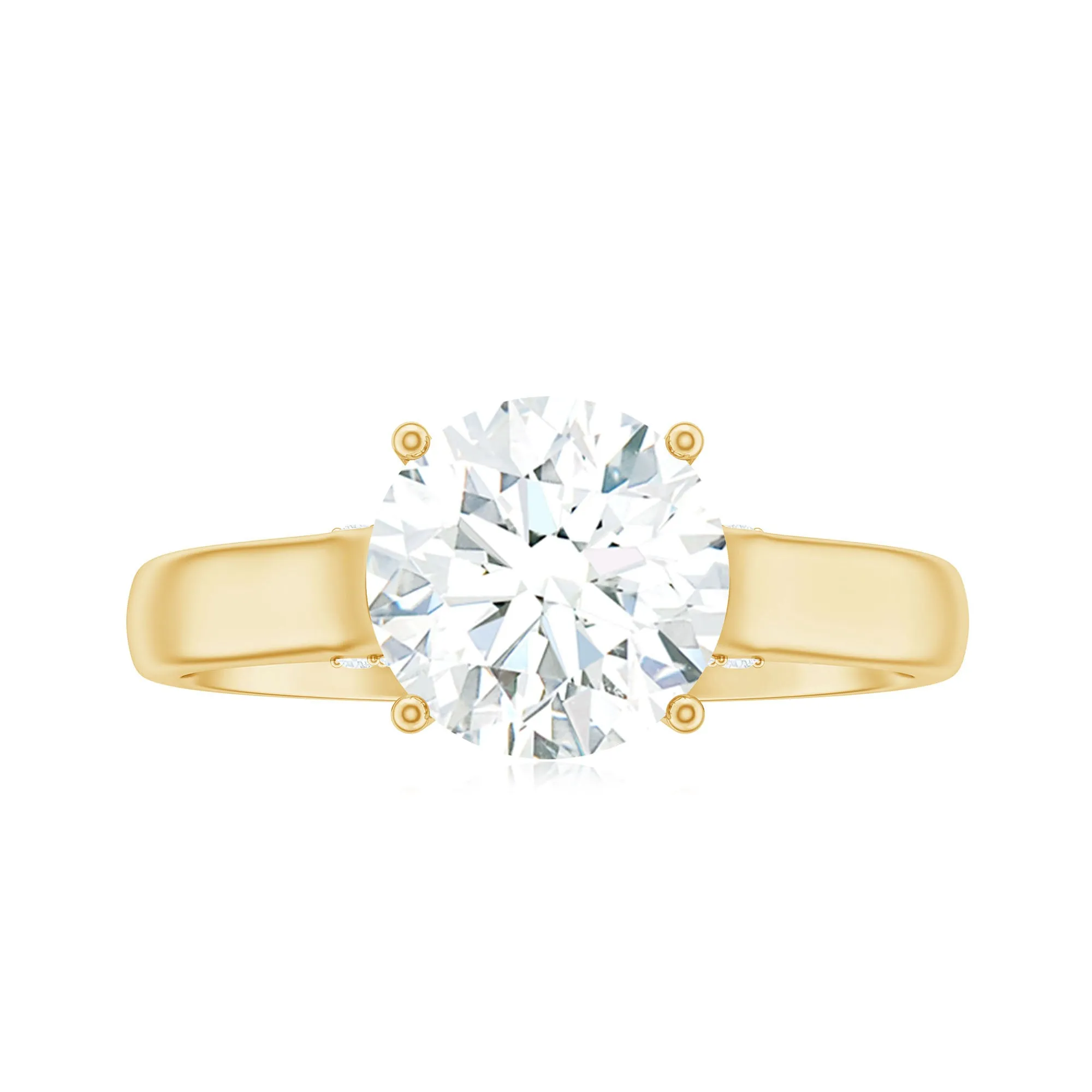 8 MM Round Cut Solitaire and Hidden Moissanite Ring with Accented Bridge