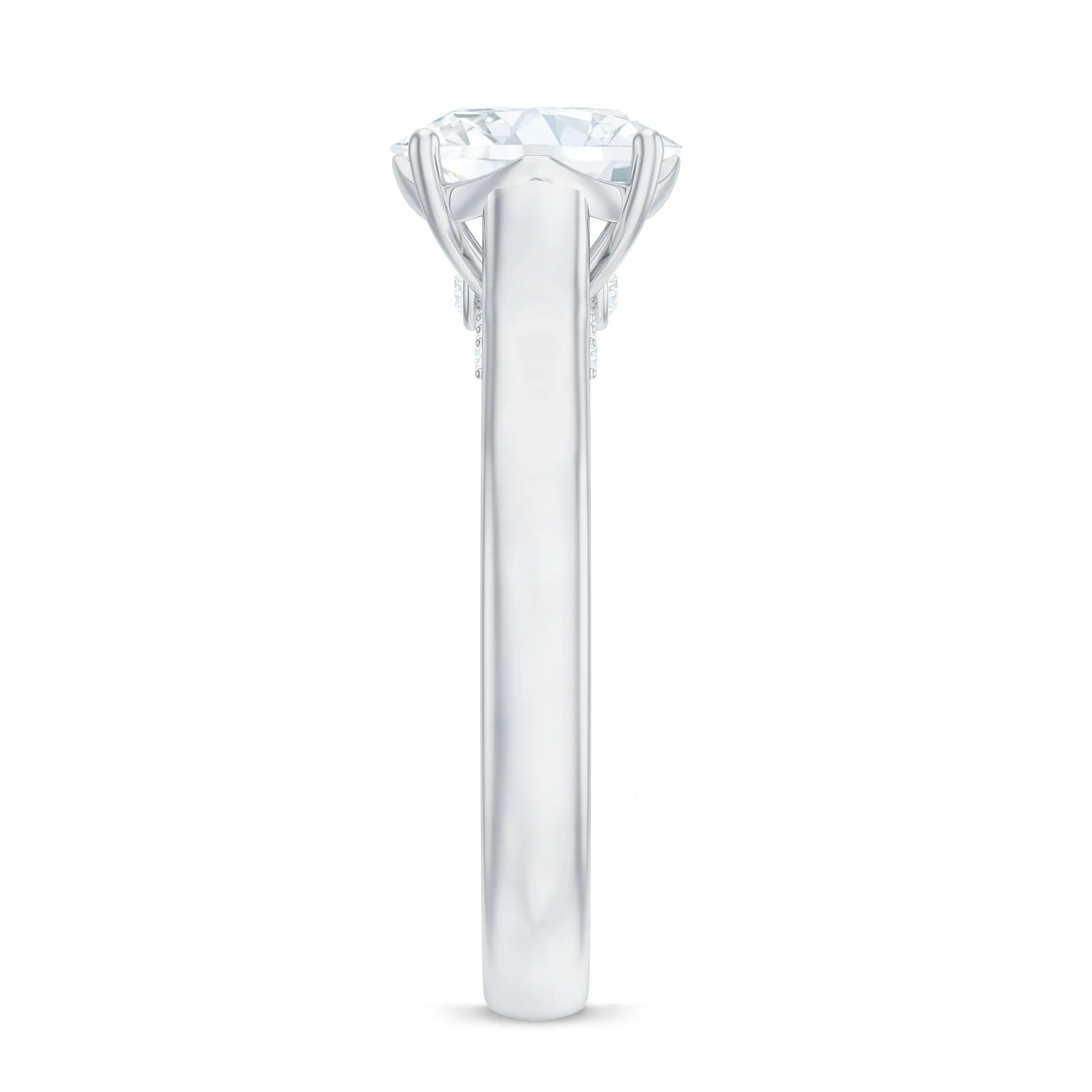 8 MM Round Cut Solitaire and Hidden Moissanite Ring with Accented Bridge