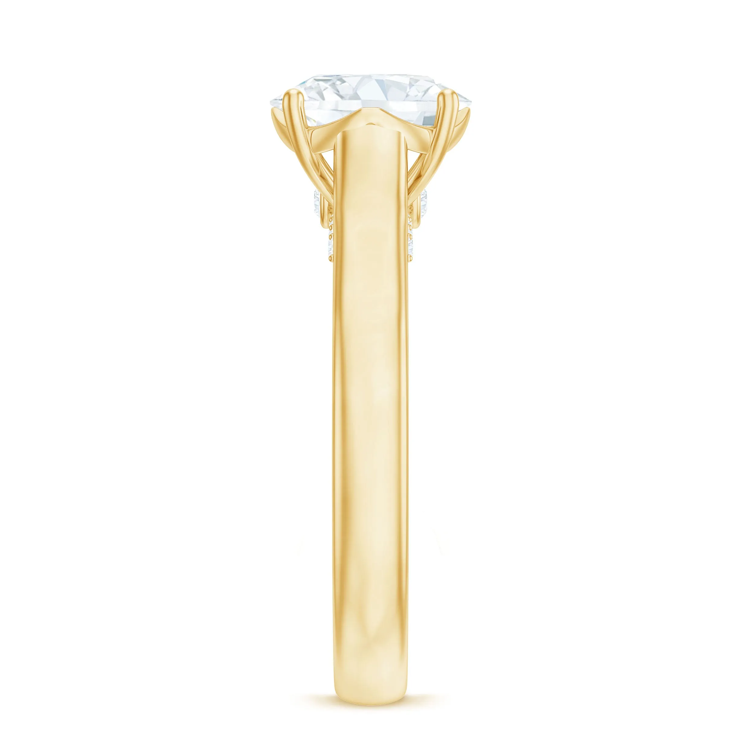 8 MM Round Cut Solitaire and Hidden Moissanite Ring with Accented Bridge