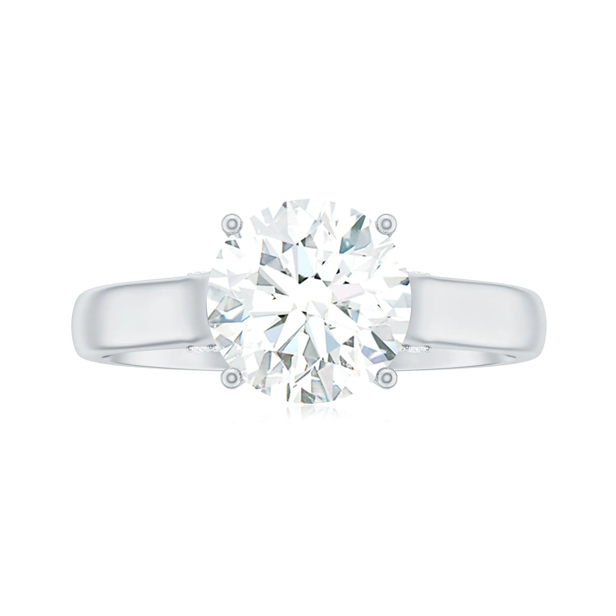 8 MM Round Cut Solitaire and Hidden Moissanite Ring with Accented Bridge