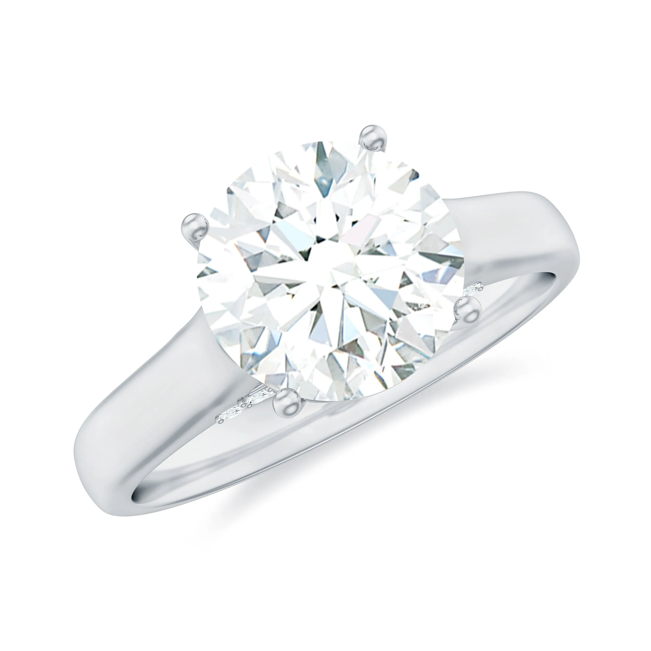 8 MM Round Cut Solitaire and Hidden Moissanite Ring with Accented Bridge