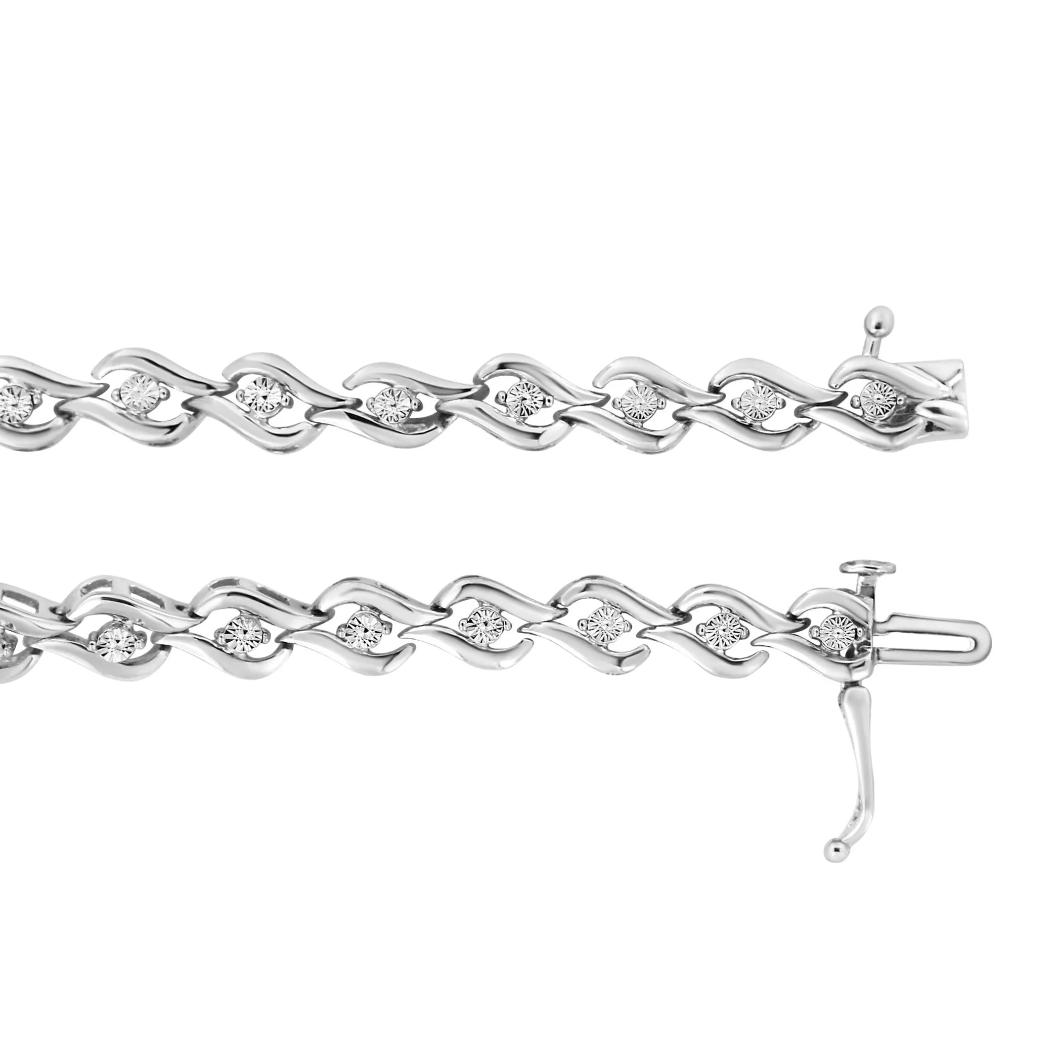 .925 Sterling Silver 1/10 Cttw Round-Cut Diamond Links of Flame Bracelet (I-J Color, I3) - 7.25"