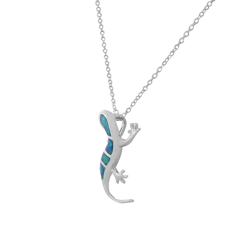 925 Sterling Silver Womens Blue Turquoise-Tone Lizard Iguana Simulated Opal Pendant Necklace