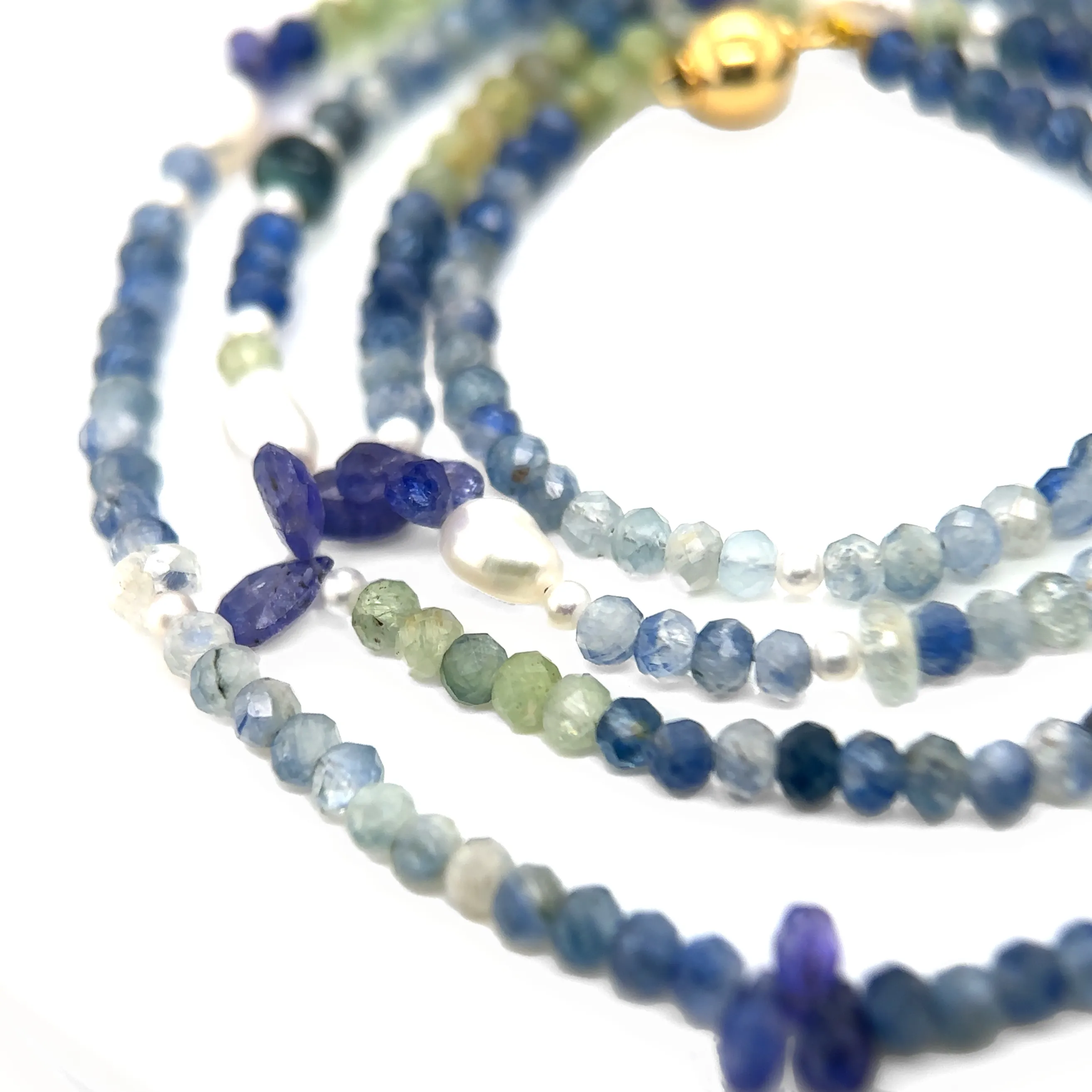 9ct Yellow Gold Kyanite & Gemstone Necklace with Ball Clasp