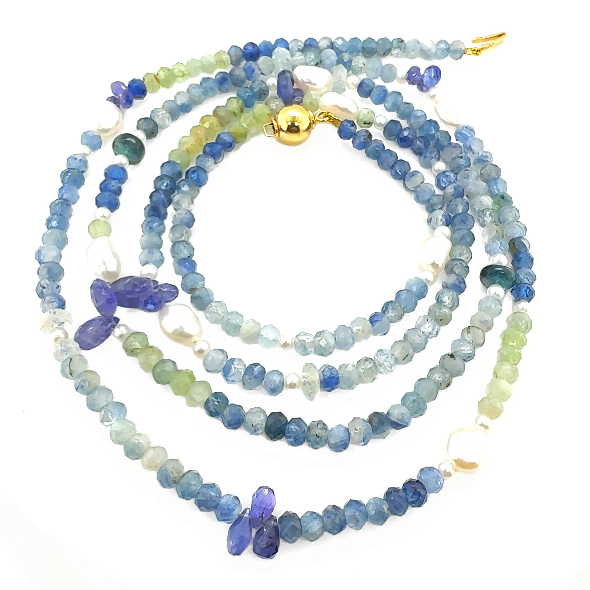 9ct Yellow Gold Kyanite & Gemstone Necklace with Ball Clasp
