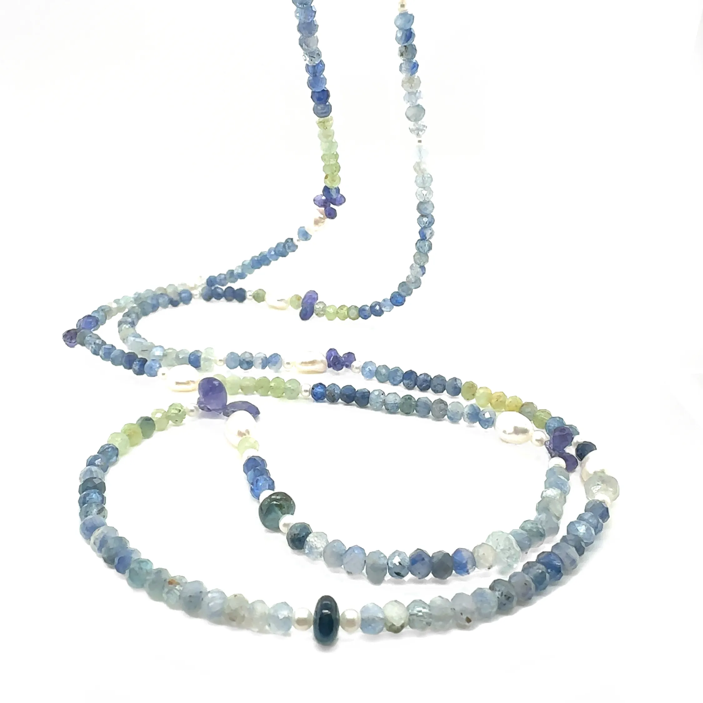 9ct Yellow Gold Kyanite & Gemstone Necklace with Ball Clasp