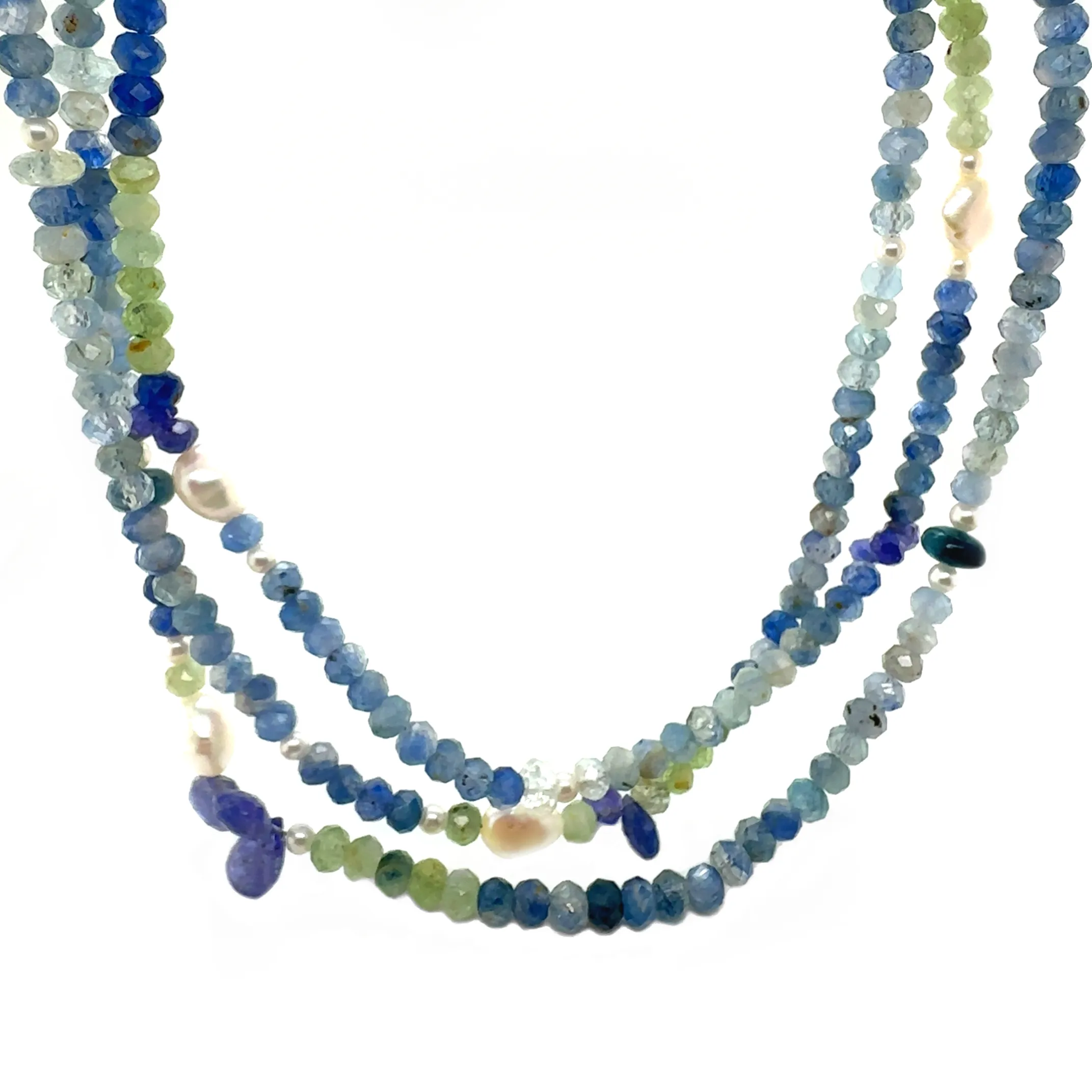 9ct Yellow Gold Kyanite & Gemstone Necklace with Ball Clasp