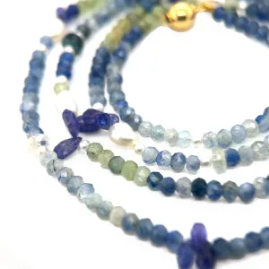 9ct Yellow Gold Kyanite & Gemstone Necklace with Ball Clasp