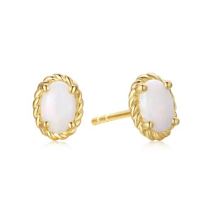 9ct Yellow Gold Oval Cut 6x4mm White Opal October Earrings