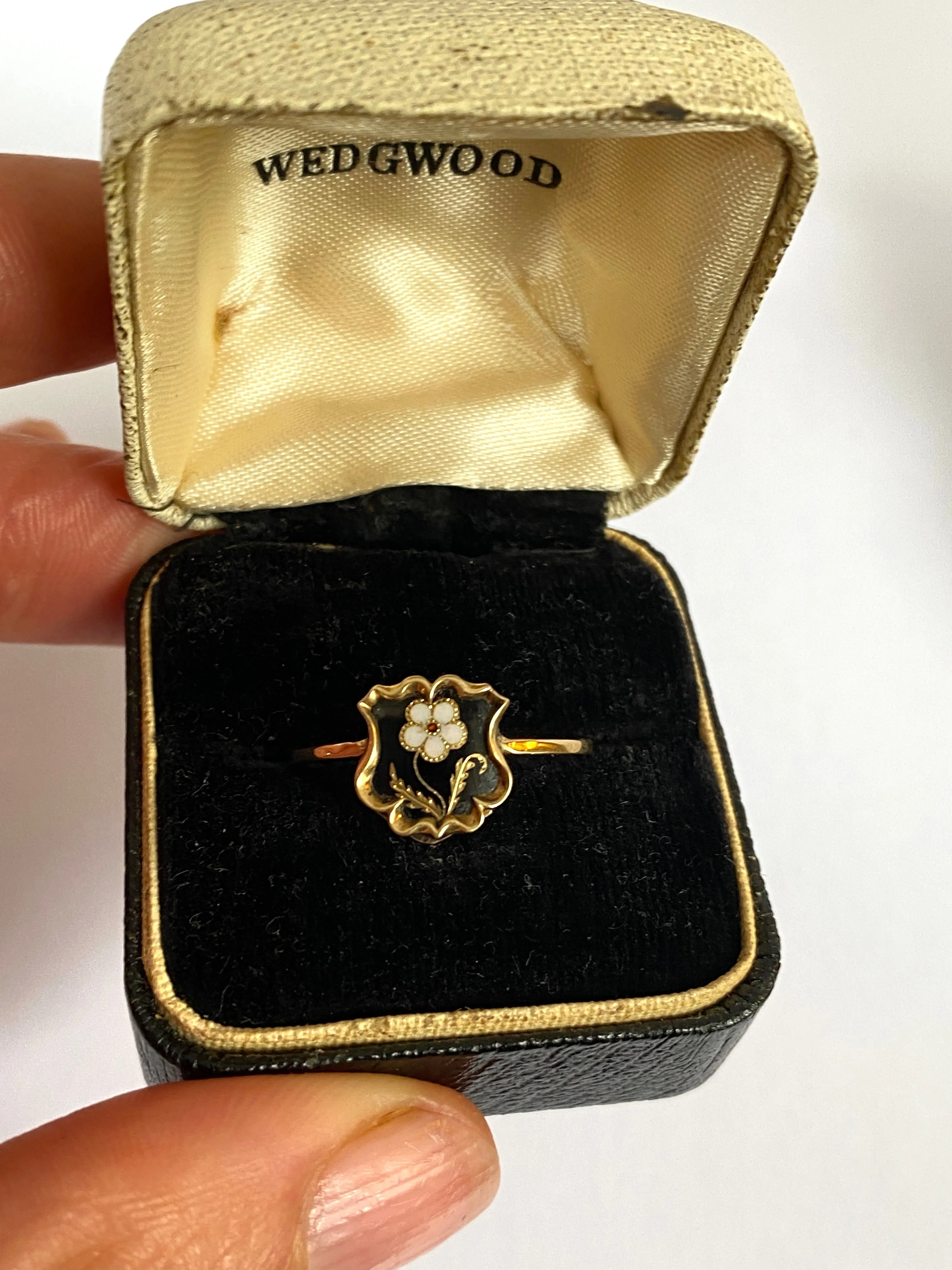 Annette: Third payment: Antique, 15ct Gold Locket Back, Enamel, Forget me not Flower Ring, 1860