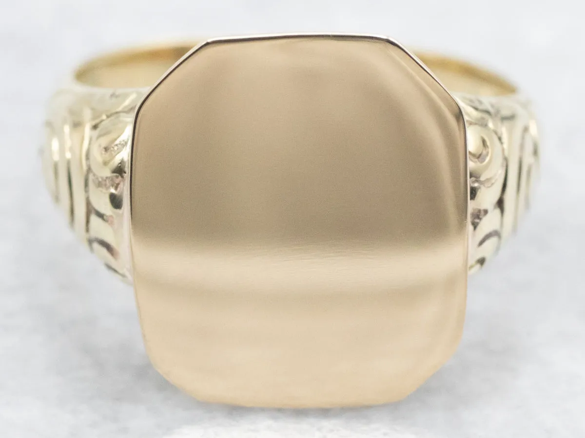 Antique Gold Signet Ring with Swirling Shoulders