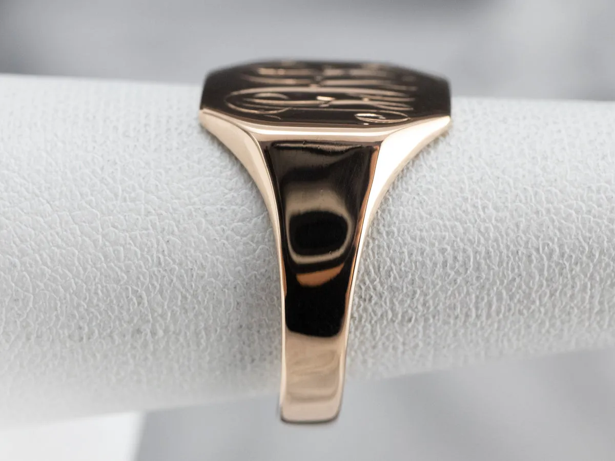 Antique Monogram Octagonal Gold Signet Ring