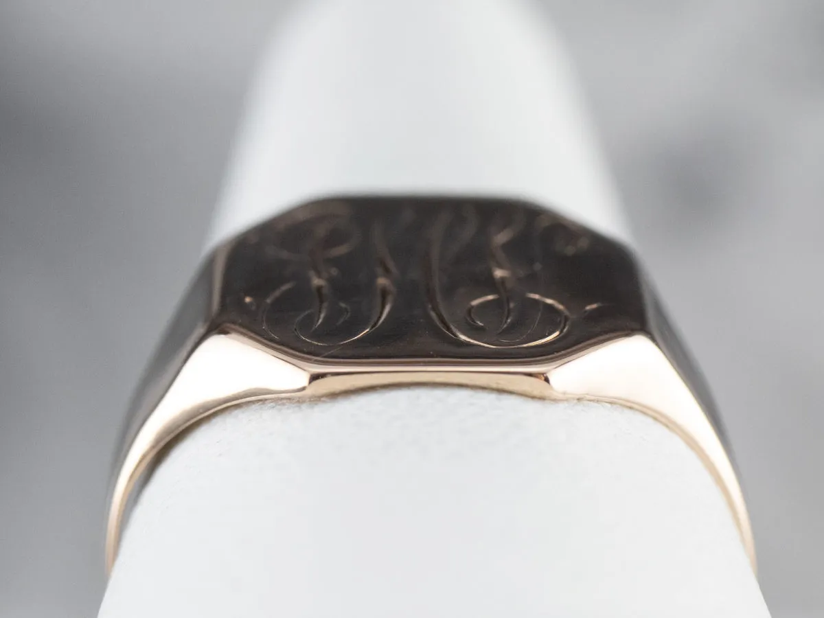 Antique Monogram Octagonal Gold Signet Ring