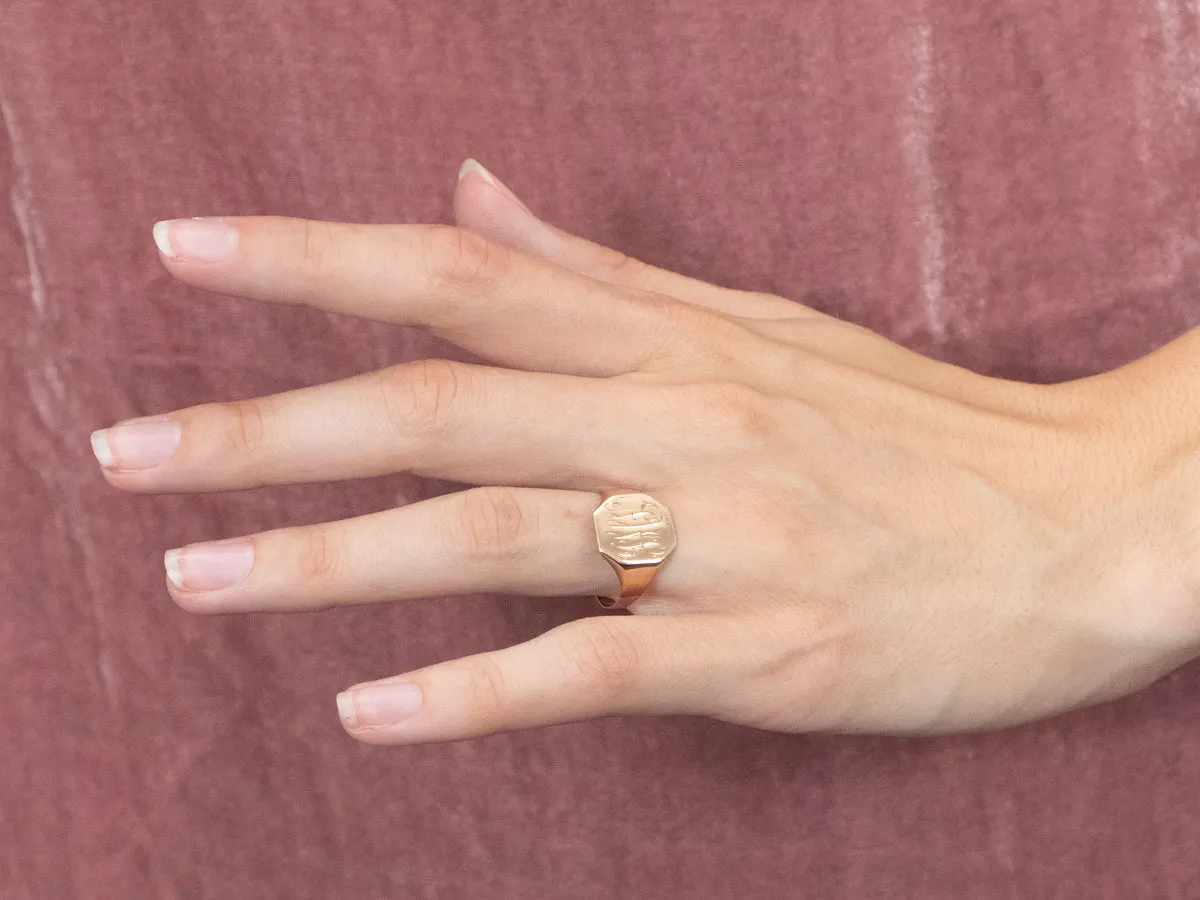 Antique Monogram Octagonal Gold Signet Ring
