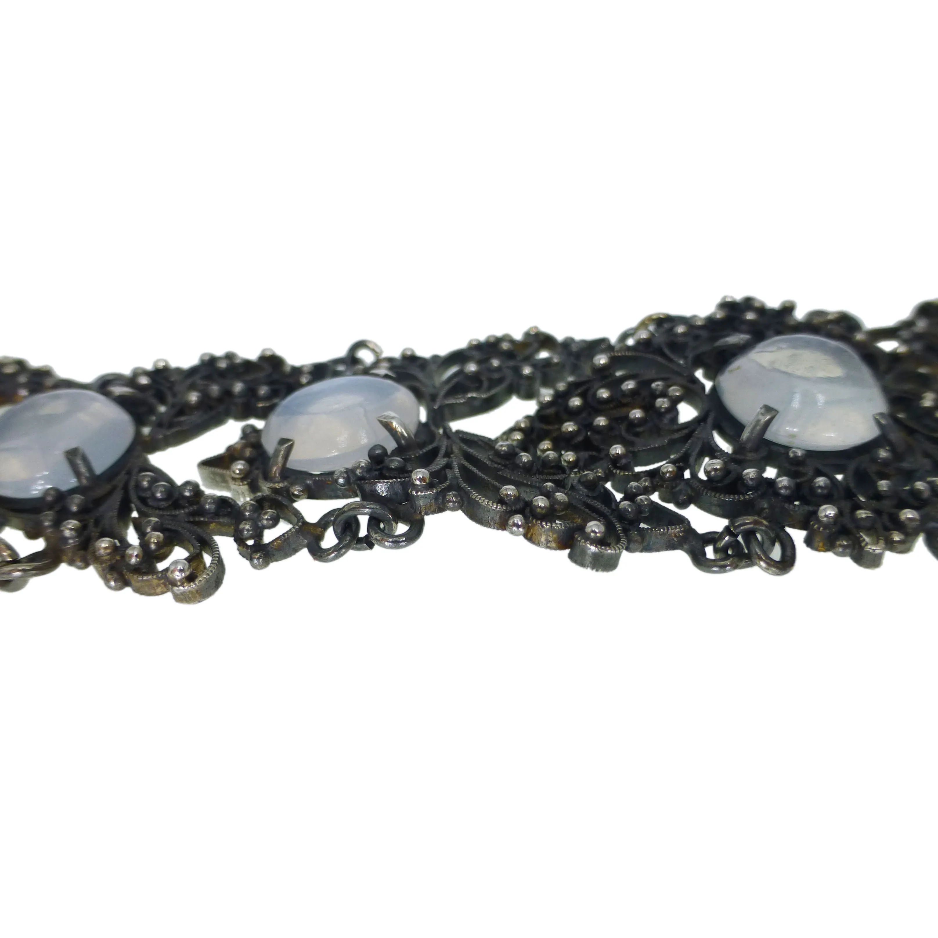 Antique Silver Filigree Moonstone Panel Bracelet
