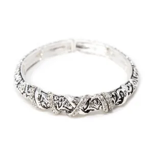 Antique Silver Filigree Stretch Bracelet Crystal Station