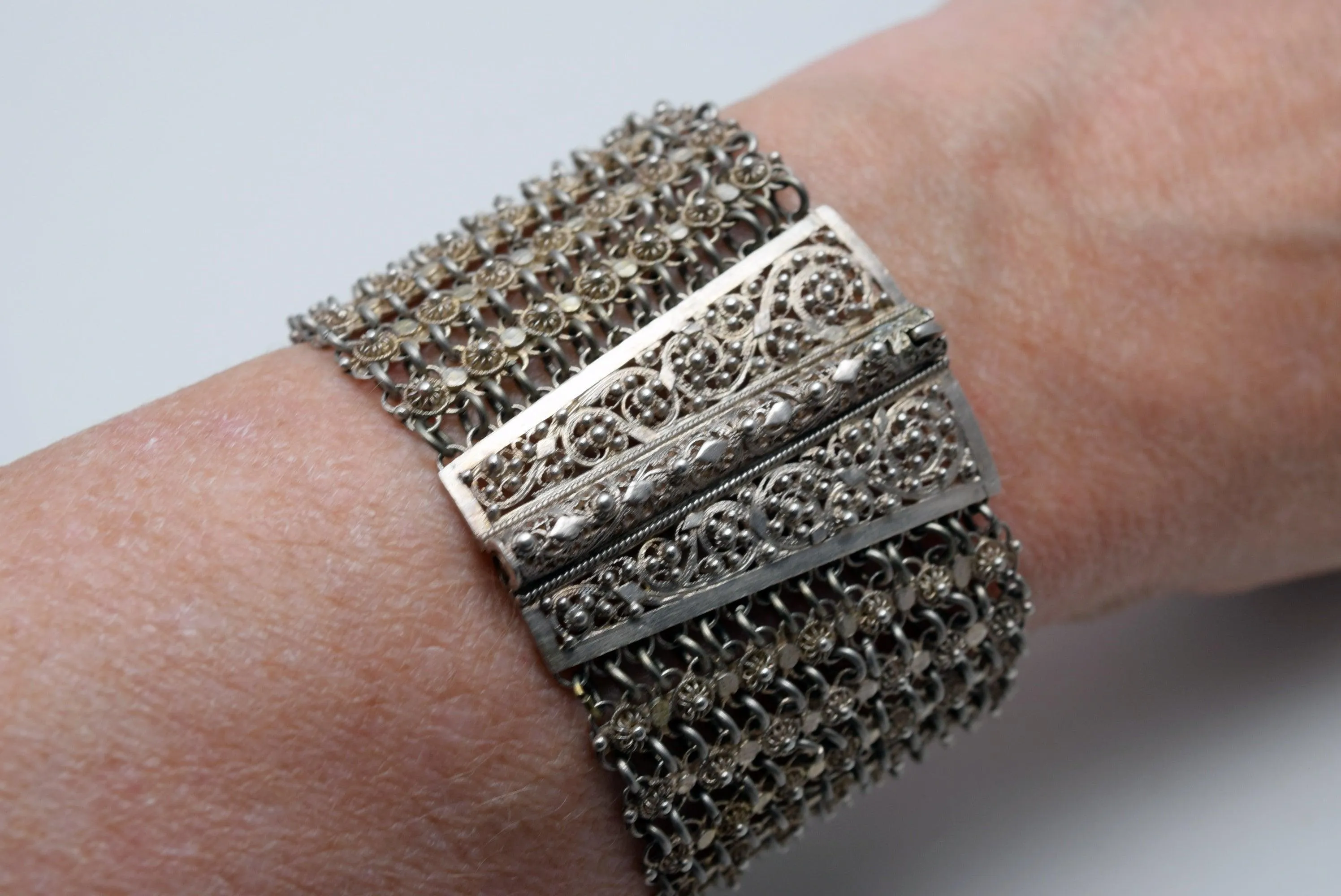 Antique Silver Ottoman Filigree Link Bracelet