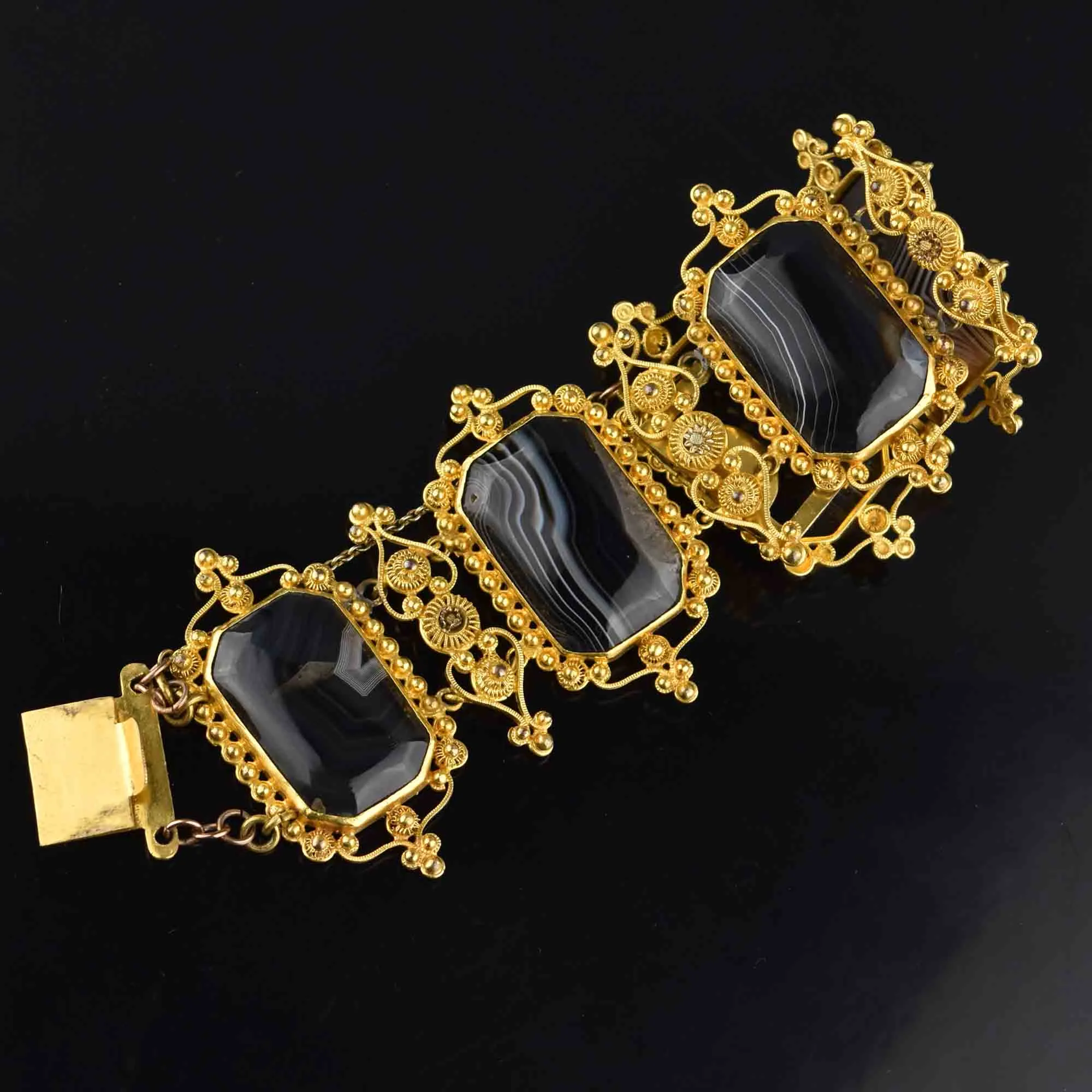 Antique Victorian Cannetille Scottish Banded Agate Bracelet