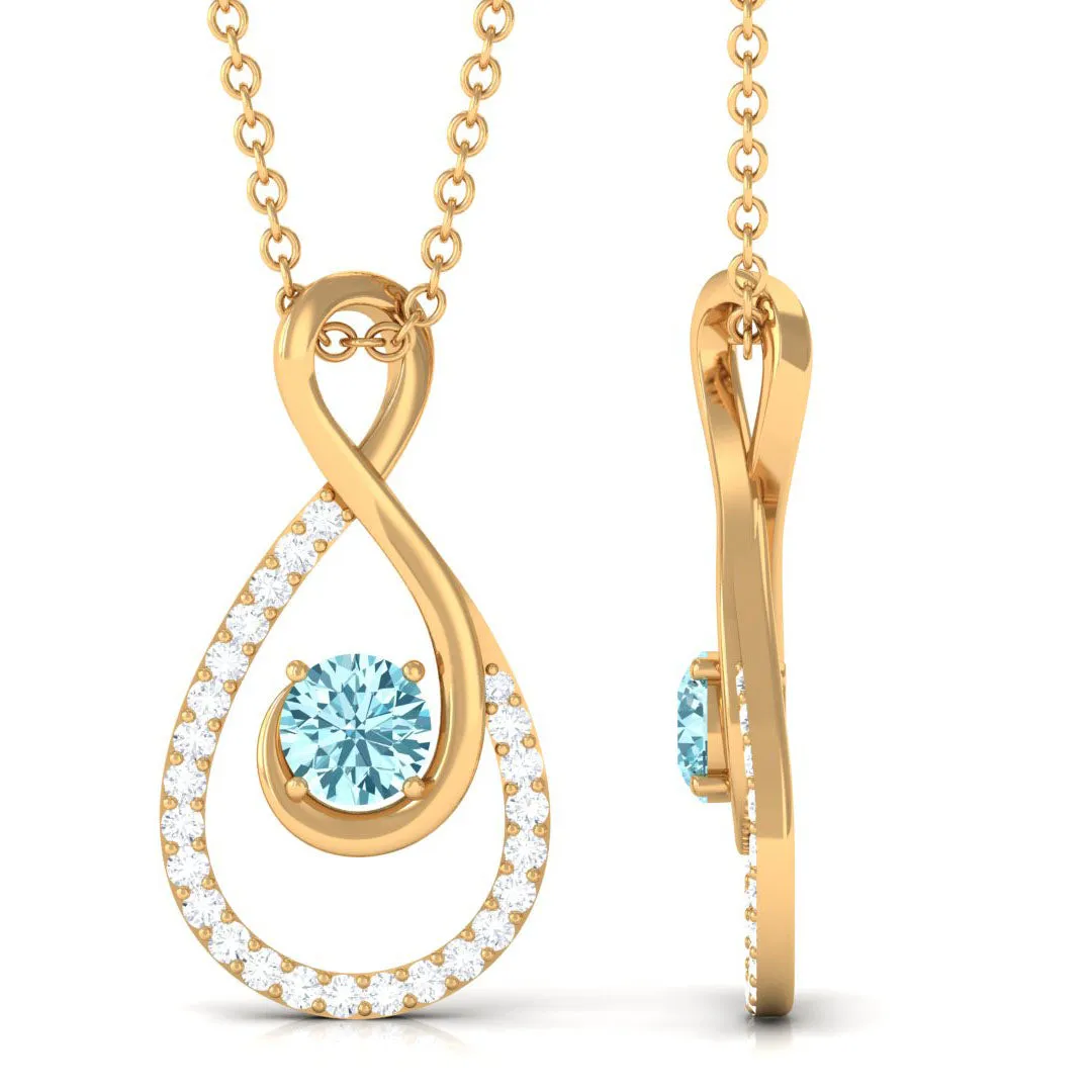 Aquamarine and Diamond Teardrop Pendant Necklace