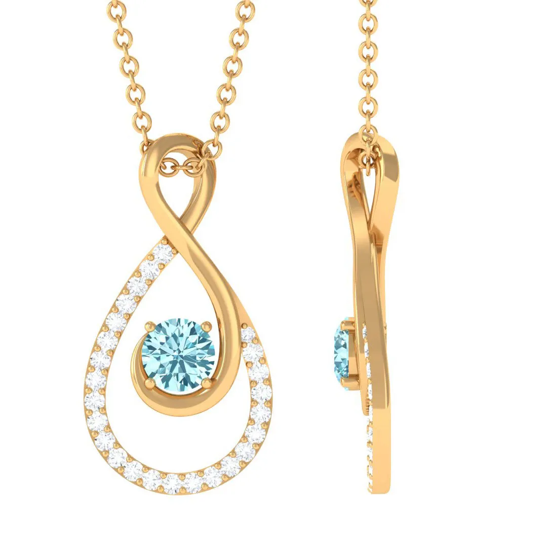 Aquamarine and Diamond Teardrop Pendant Necklace