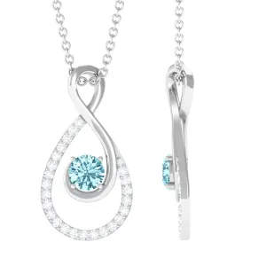 Aquamarine and Diamond Teardrop Pendant Necklace