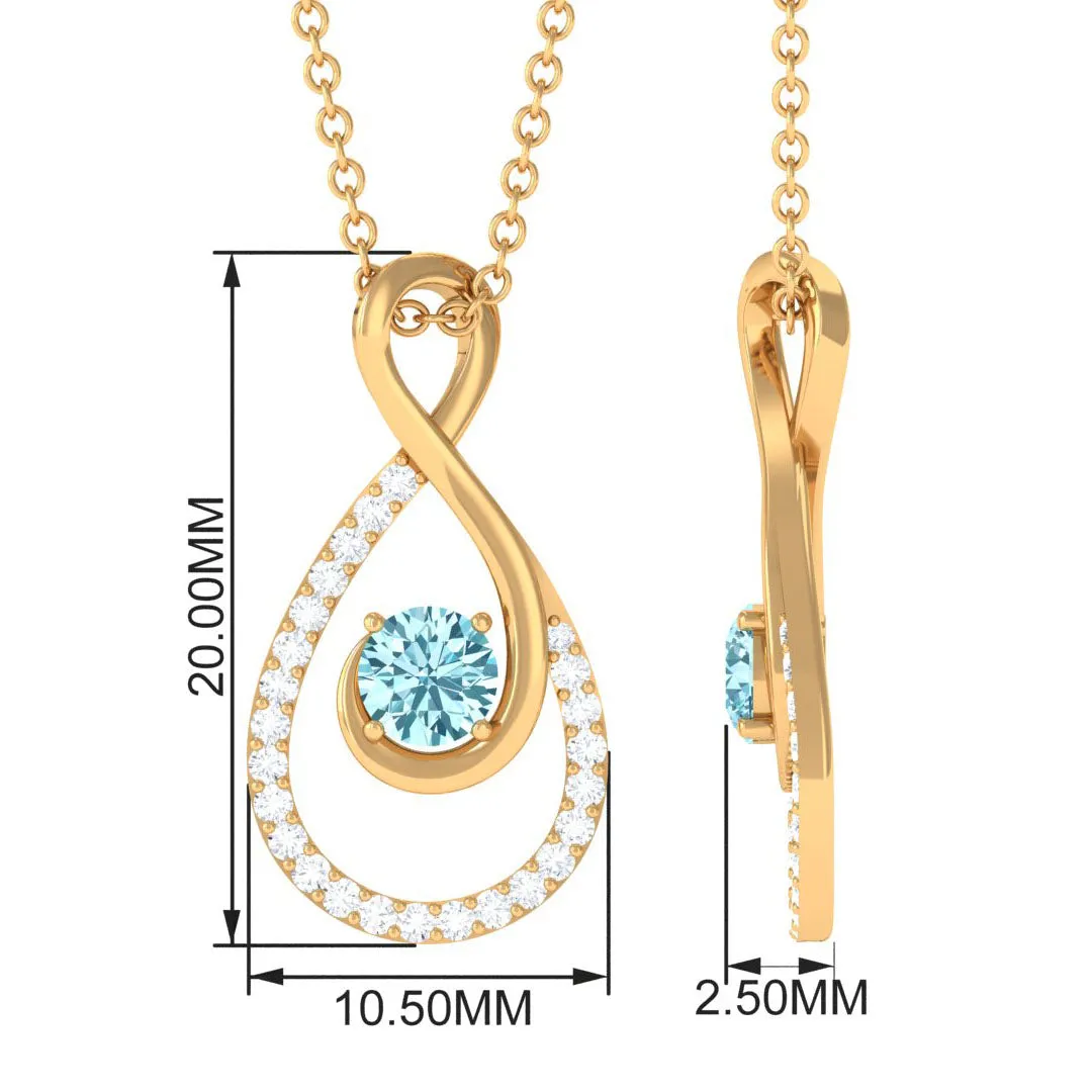 Aquamarine and Diamond Teardrop Pendant Necklace