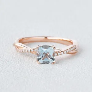 Aquamarine Classic Solitaire Twist Ring
