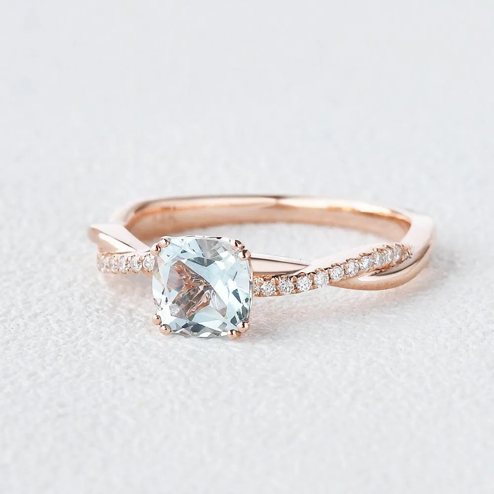 Aquamarine Classic Solitaire Twist Ring
