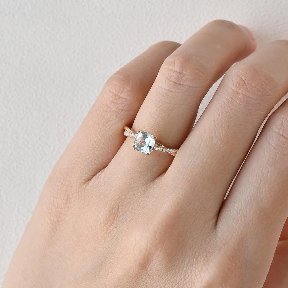 Aquamarine Classic Solitaire Twist Ring