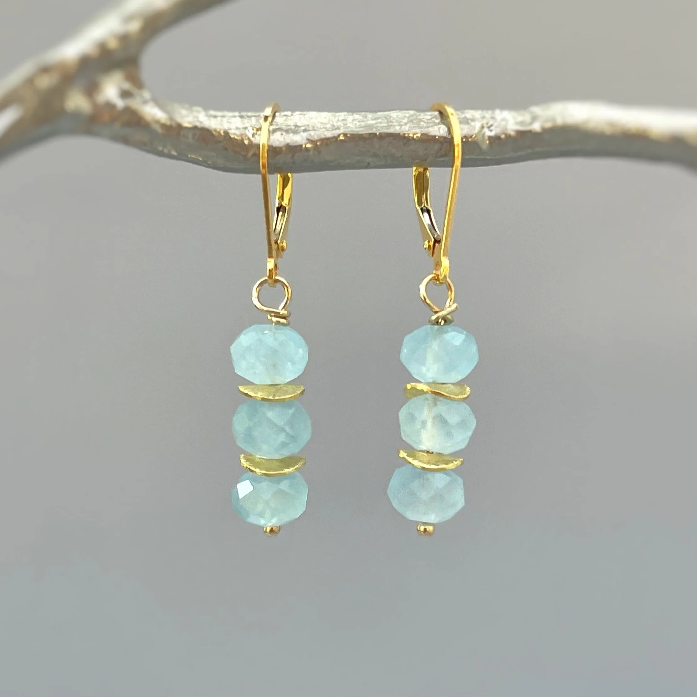 Aquamarine earrings dangle, Gold