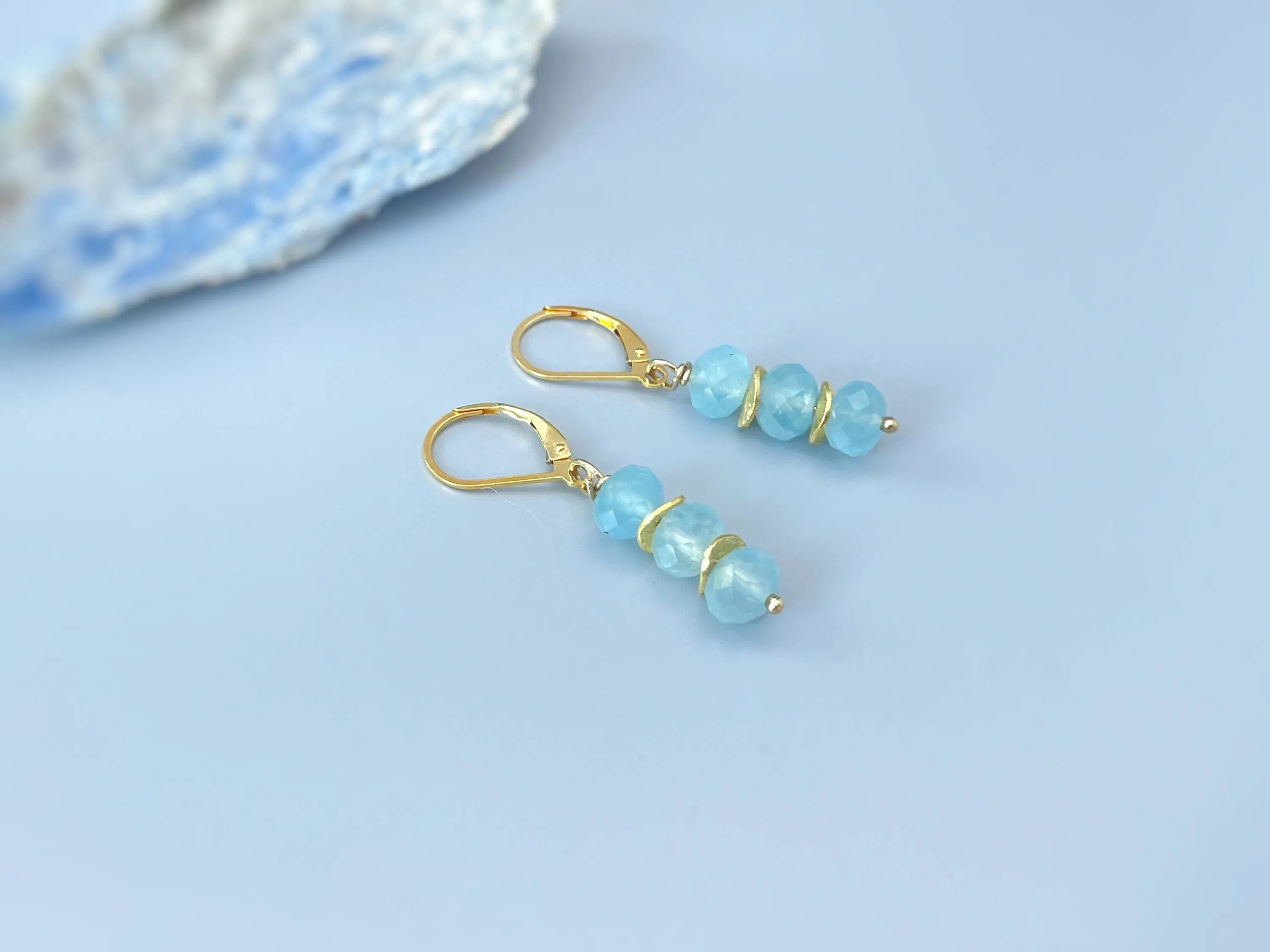 Aquamarine earrings dangle, Gold