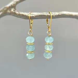 Aquamarine earrings dangle, Gold