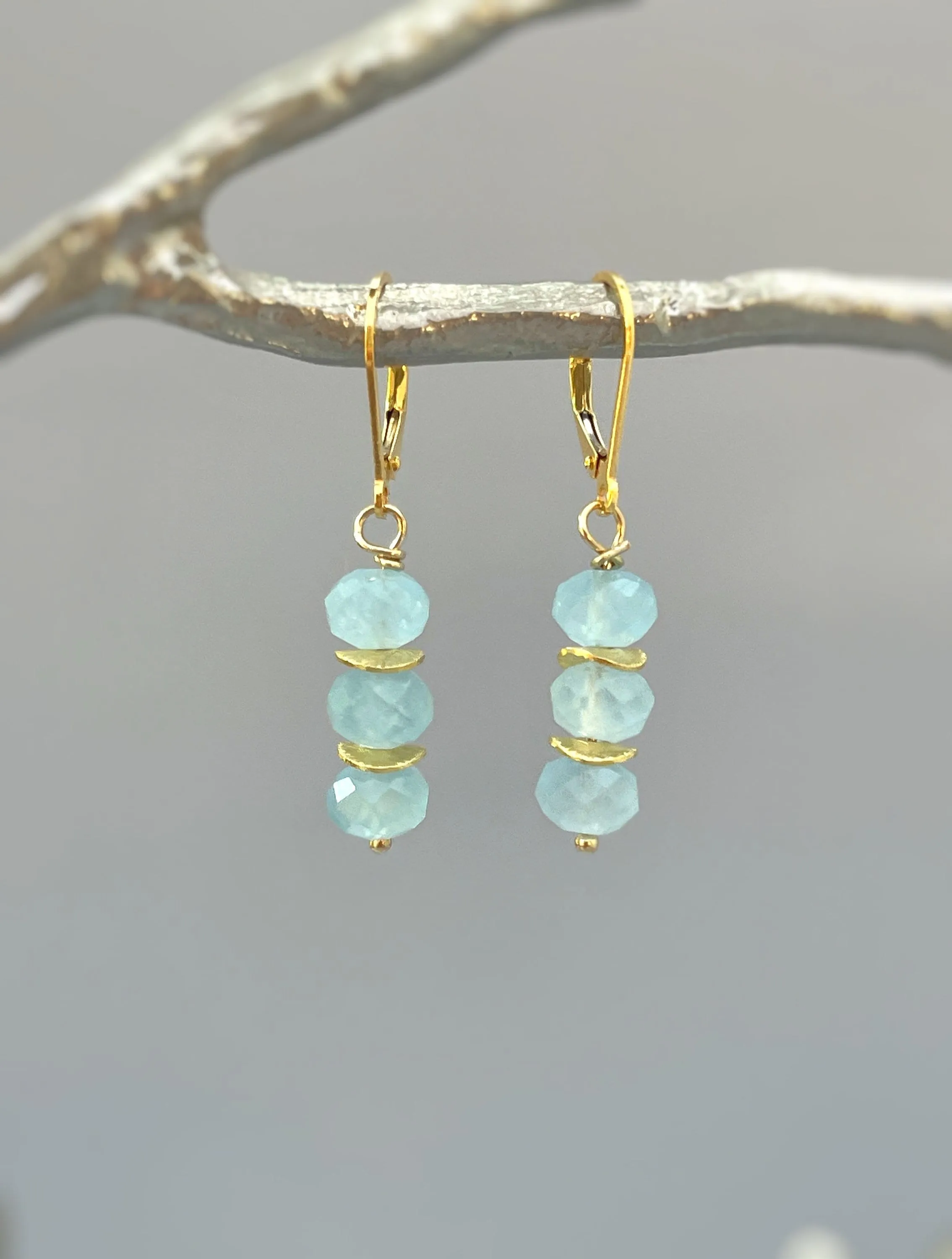 Aquamarine earrings dangle, Rose Gold