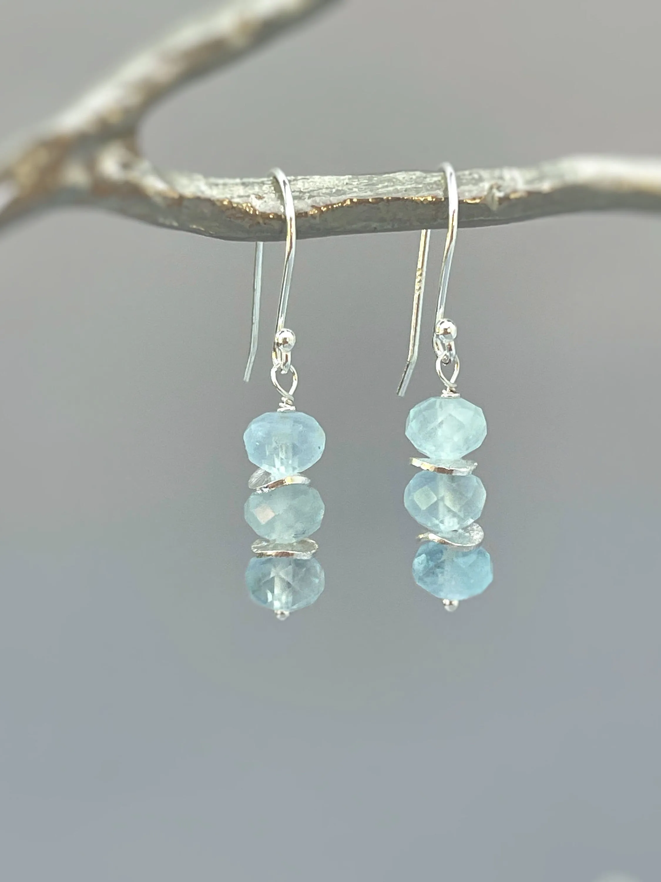 Aquamarine earrings dangle, Rose Gold