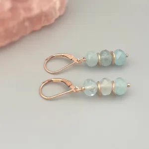 Aquamarine earrings dangle, Rose Gold