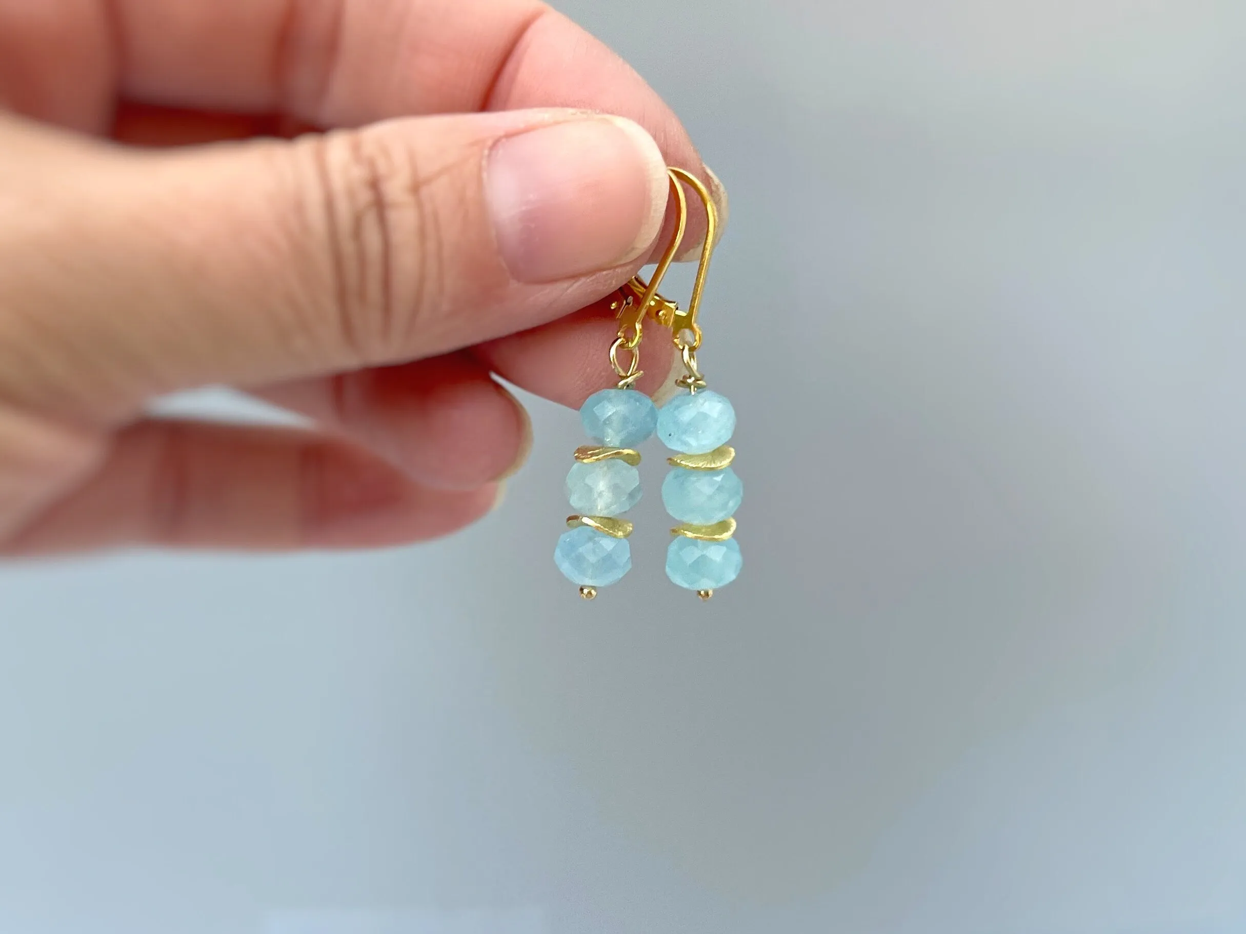 Aquamarine earrings dangle, Rose Gold