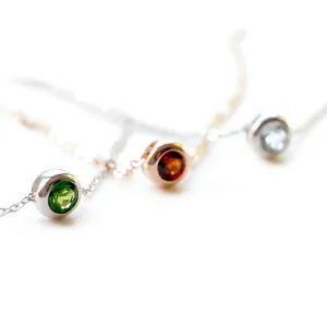 Aquamarine Garnet Diopside Pendant Necklace in 18K White Gold Plated Sterling Silver For Women