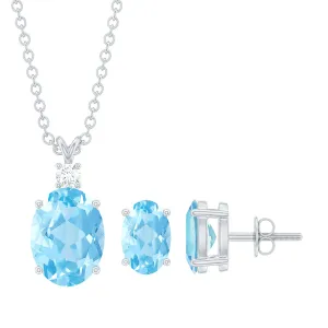 Aquamarine Solitaire Pendant Necklace and Earrings Set