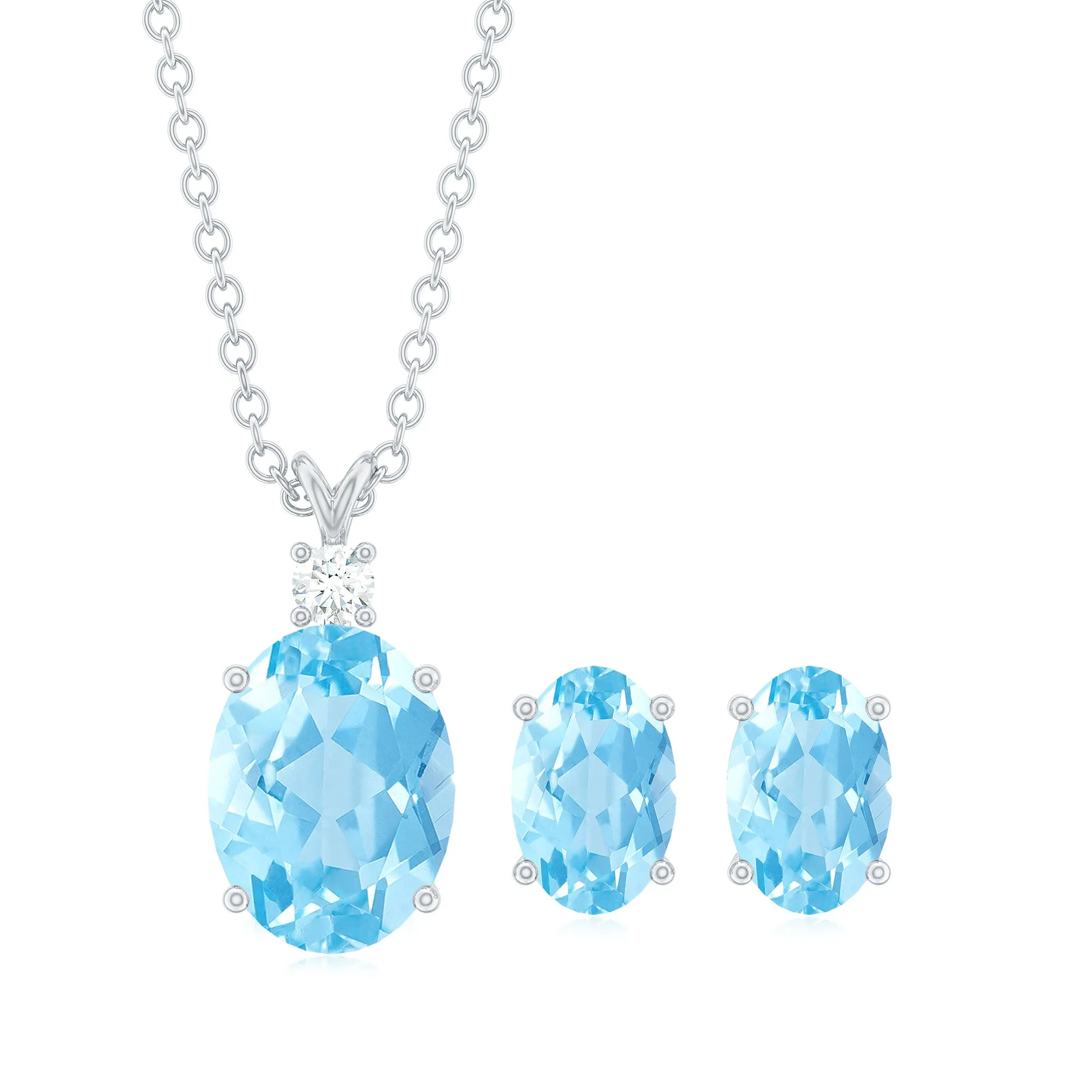 Aquamarine Solitaire Pendant Necklace and Earrings Set