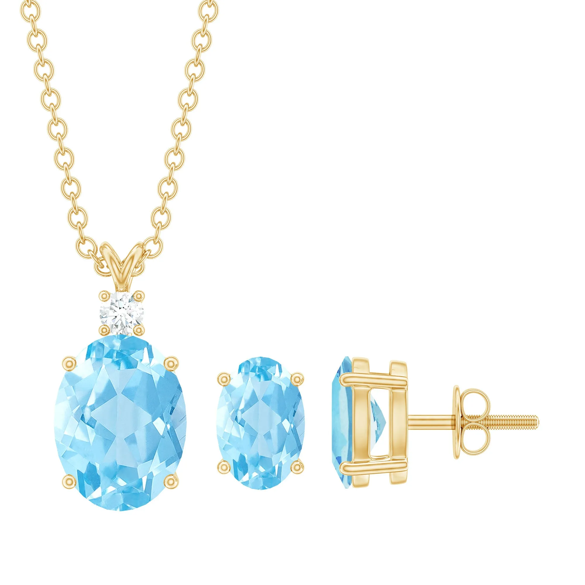 Aquamarine Solitaire Pendant Necklace and Earrings Set