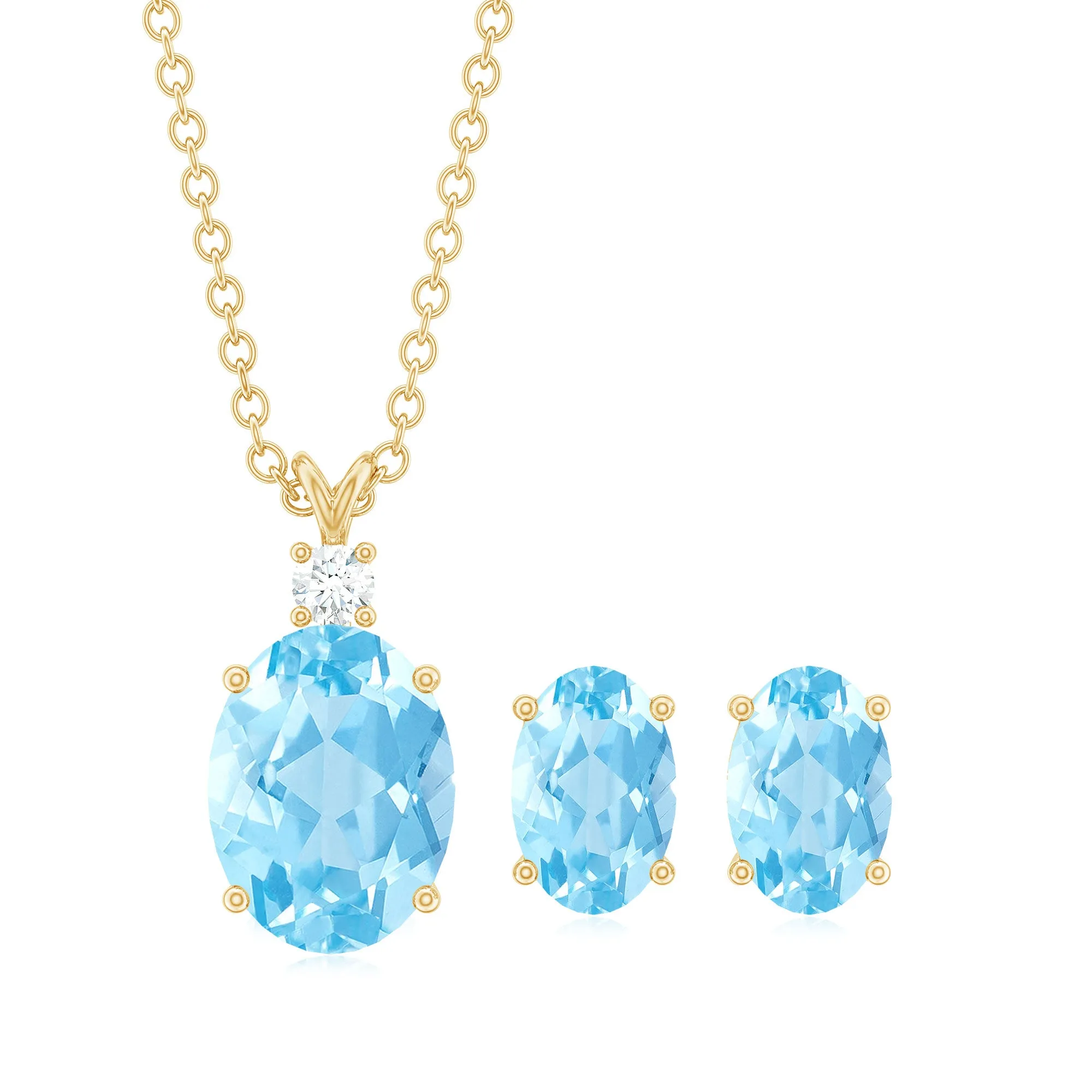 Aquamarine Solitaire Pendant Necklace and Earrings Set