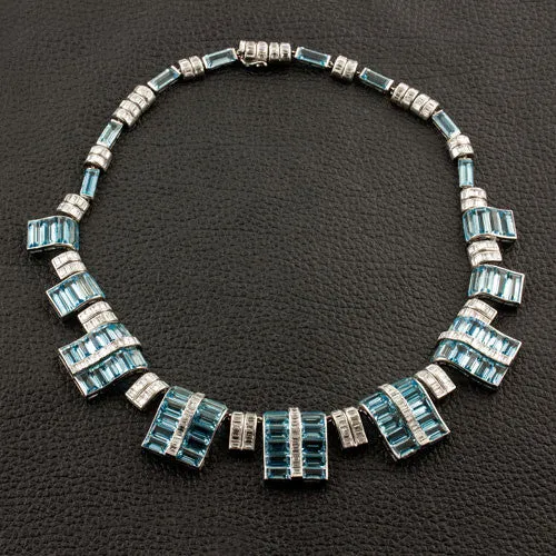 Art Deco Aquamarine & Diamond Estate Necklace