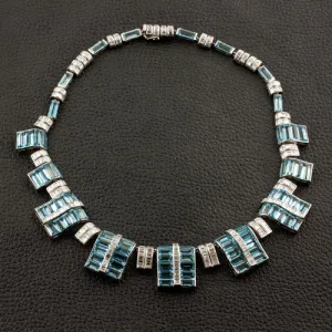 Art Deco Aquamarine & Diamond Estate Necklace