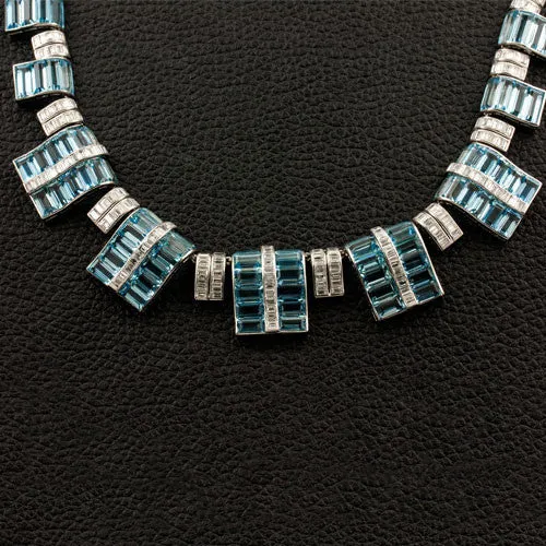 Art Deco Aquamarine & Diamond Estate Necklace